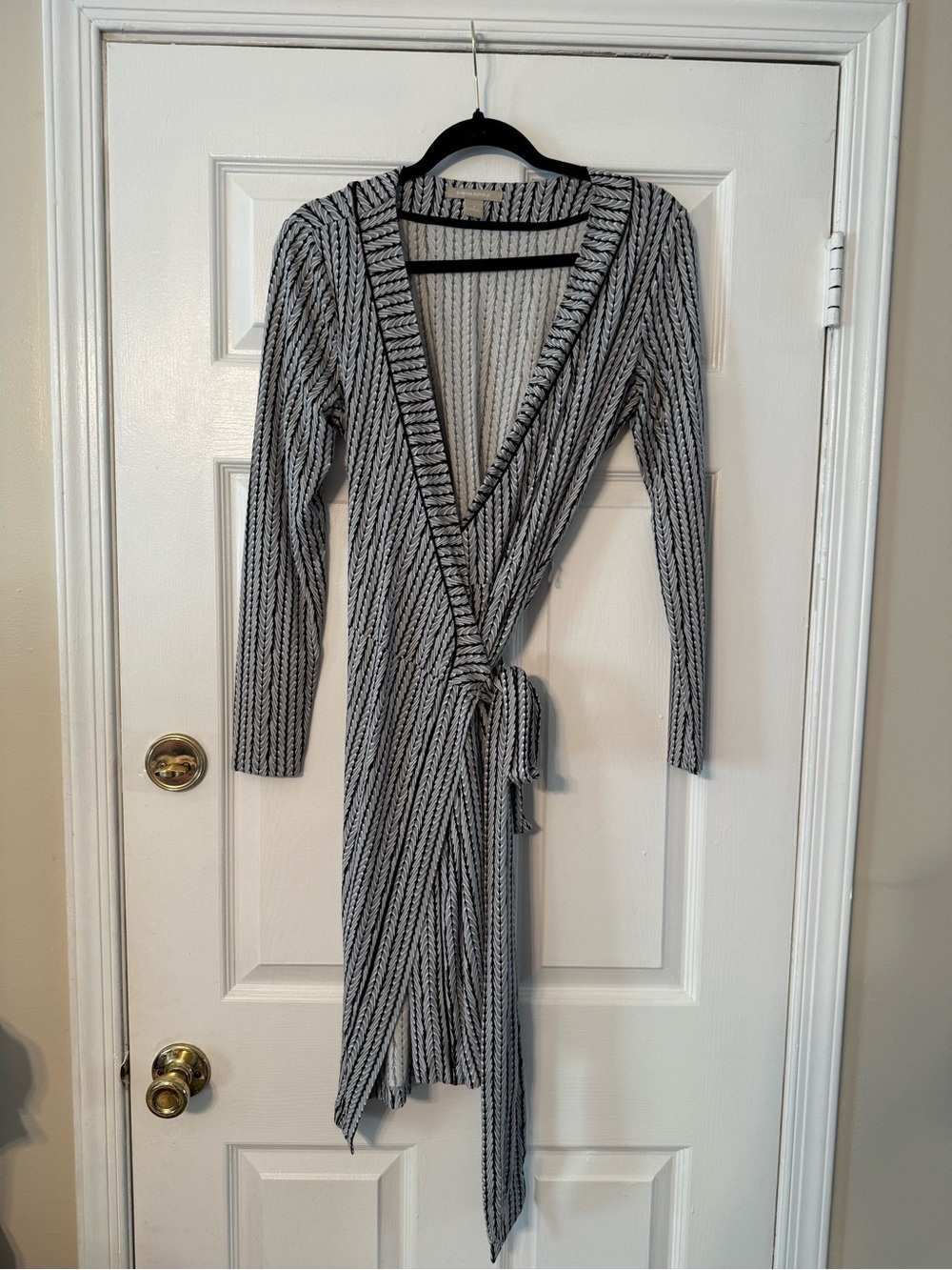 Banana Republic Black and White Striped Wrap Midi Dress
